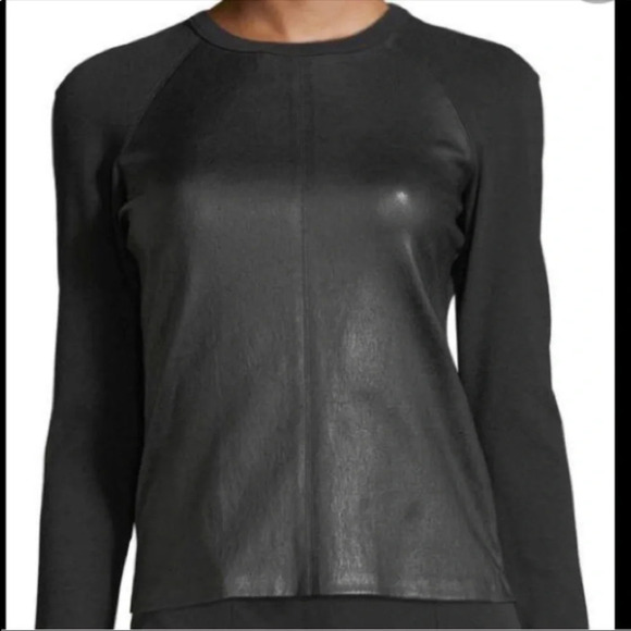 THEORY BRISTOL LEATHER RAGLAN TOP - Picture 3 of 10